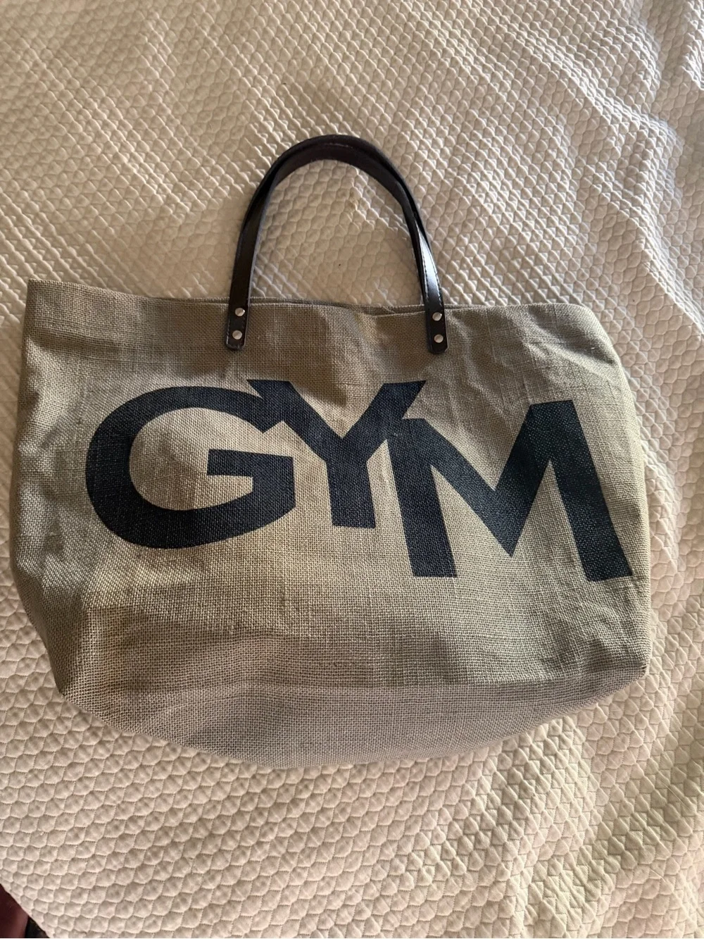 Khaki Canvas Gym Duffel Bag with Black Handles